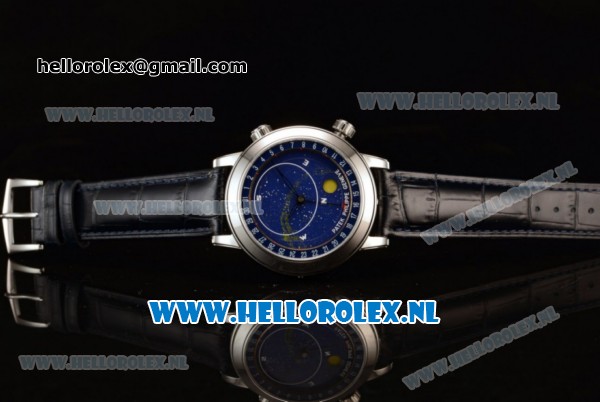 Patek Philippe Grand Complication Sky Moon Celestial Compass Miyota 9015 Automatic Steel Case with Blue Dial and Blue Genuine Leather Strap (GF) - Click Image to Close